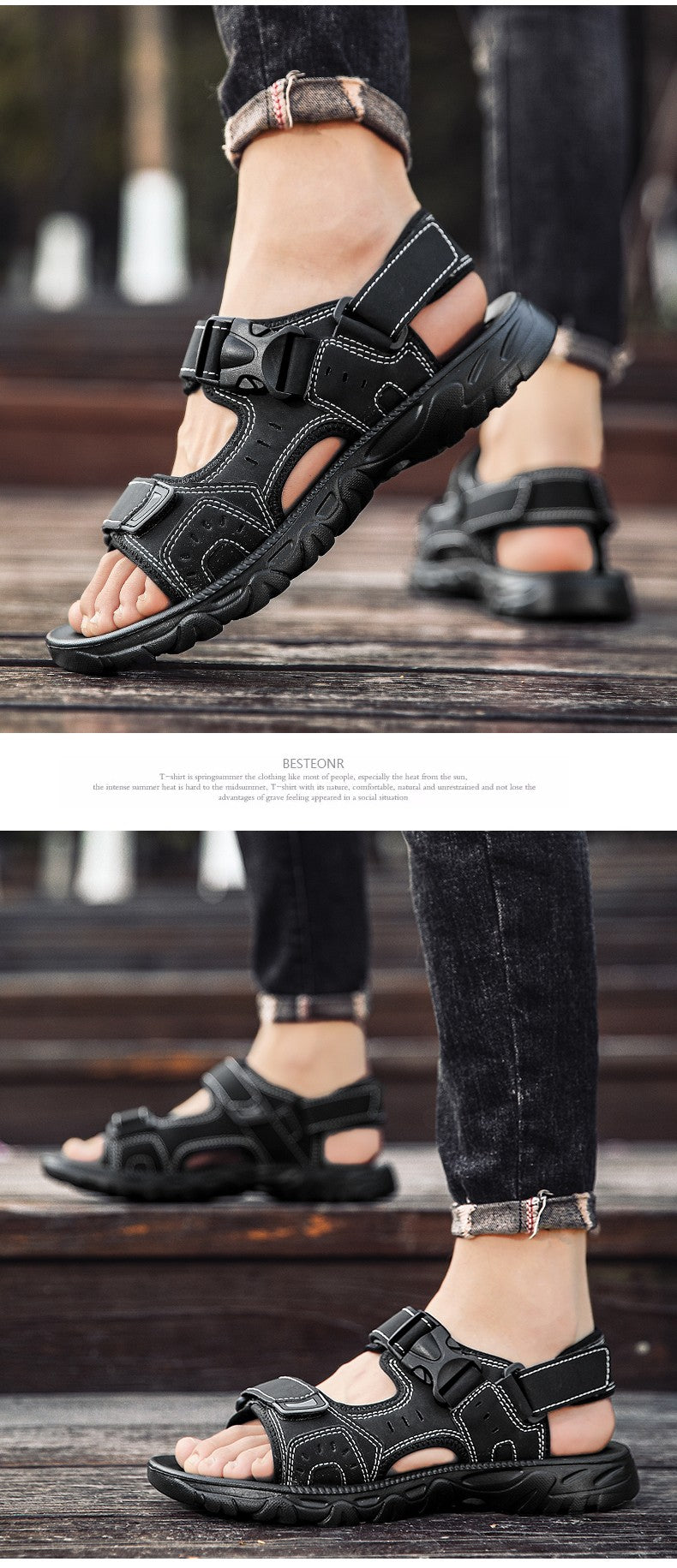 Summer Men Sandals PU Leather Lightweight Open Toe Flat Mens Casual Shoes Outdoor Walking Sandals for Men Beach Shoes Size 39-46