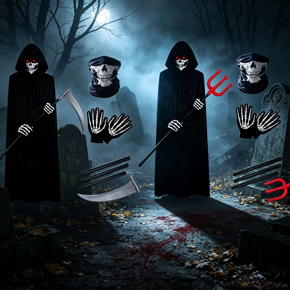 Halloween New Party Role Playing Adult Death Black Cloak Halloween Skull Ball Costume Prop Set Adult Gift ?