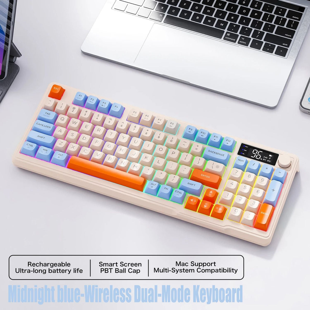 M96 Bluetooth Keyboard Wireless FREEWOLF Screen Gaming Keyboard,Electronic Screen, Multi-Device Connection,Ergonomics Gaming