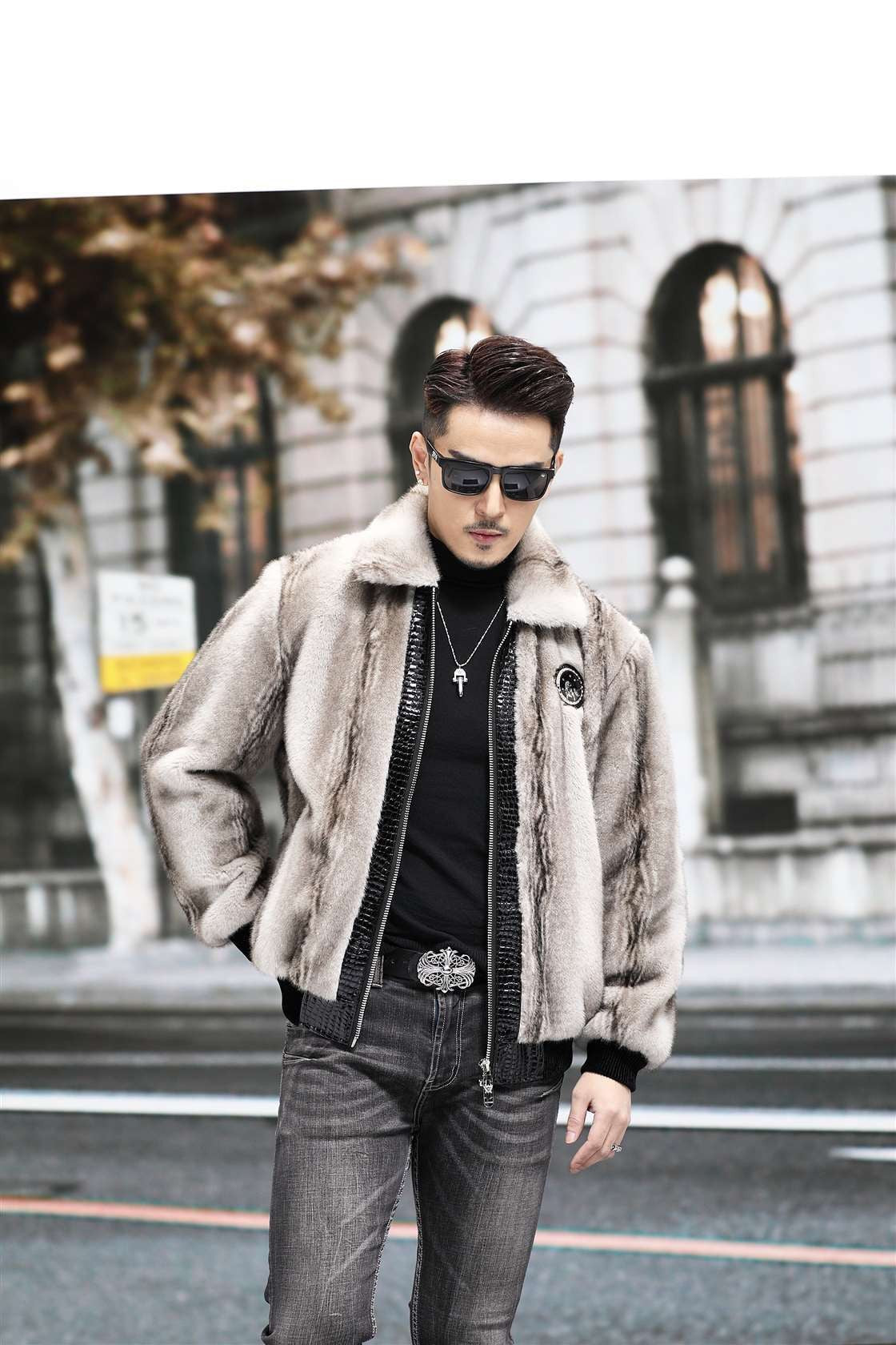 Zipper Cardigan Spliced Faux Leather Men Long Sleeve Jackets Turn Down Collar Coat Long Sleeve High Street 2025 Autumn Slim