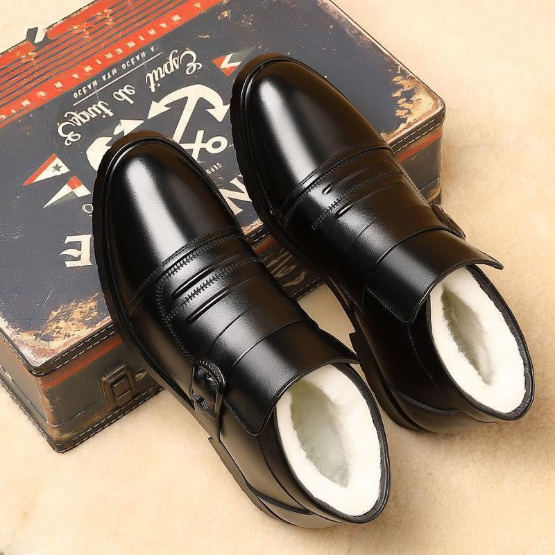 Snow Boots for Men Leather Black British Style Winter Shoes Man Casual Thick Plush Work High Quality Anti Slip Fleece Fashion
