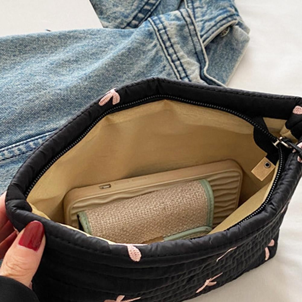 Ins Bow Embroidered Cosmetic Bag Portable Women's Bag Fashion Oxford Cloth Butterfly Print Cosmetic Bag Travel Wash Storage Bag