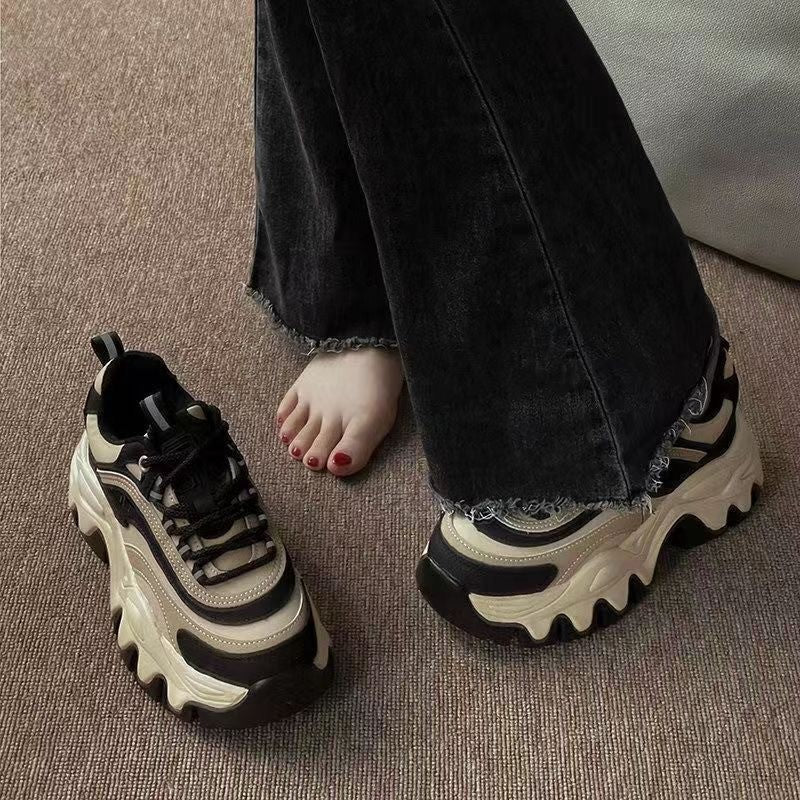 Sneakers Women Casual White Shoes 8CM Fashion Height Increasing Thick Bottom Spring Platform Leather Woman Chunky Sneakers 2024