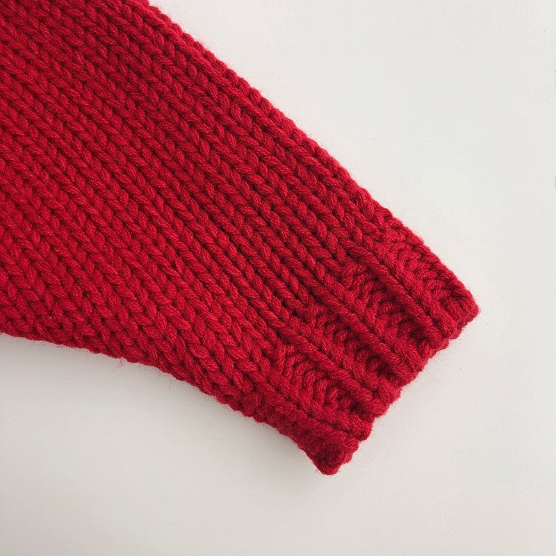 Baby Christmas Knit Sweater Pullover 1-6Yrs Tops Boys Girls Pullover Autumn Red Sweaters Children Long Sleeved Sweater Clothing