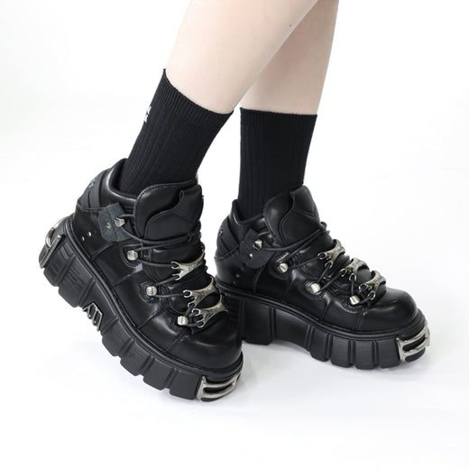 2025 New Brand Punk Style Women Shoes Lace-up heel height 6CM Platform Shoes Woman Rock Boots Metal Decor Woman Sneakers