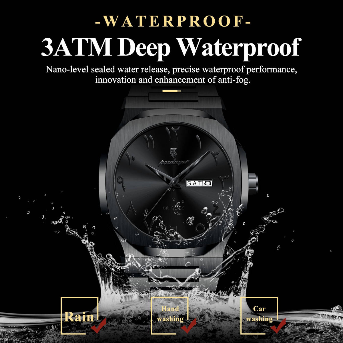 POEDAGAR Fashion High Quality Men Clock Date Week Waterproof Watch For Man Quartz Stainless Steel Luxury Men's Watches Reloj+Box