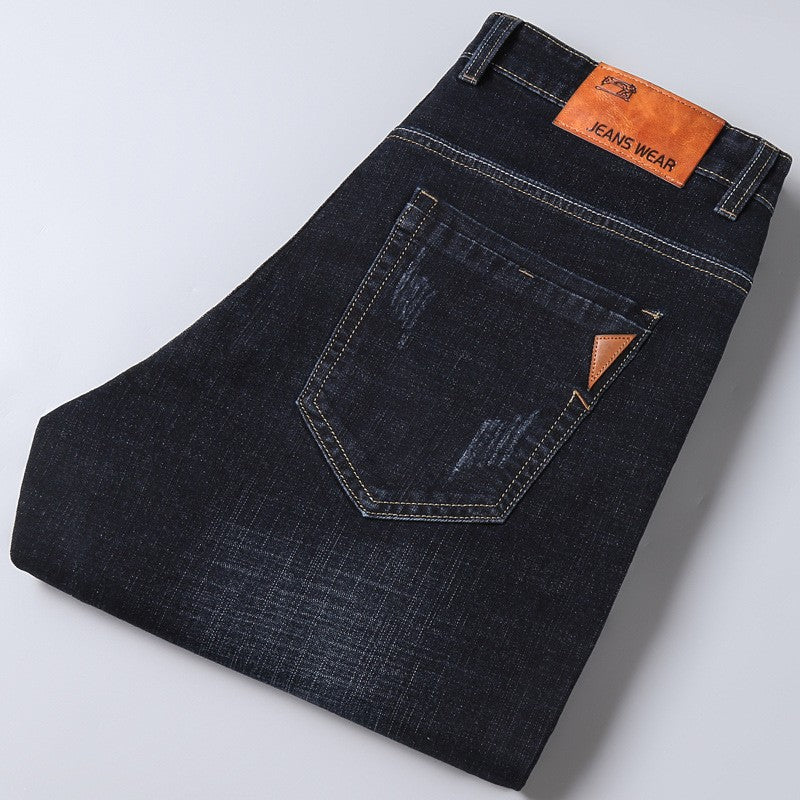 New Men Light Luxury Stretch Slim Fit Pants Comfortable Soft Business Fashion Straight Casual Denim Trousers Male Brand Clothing