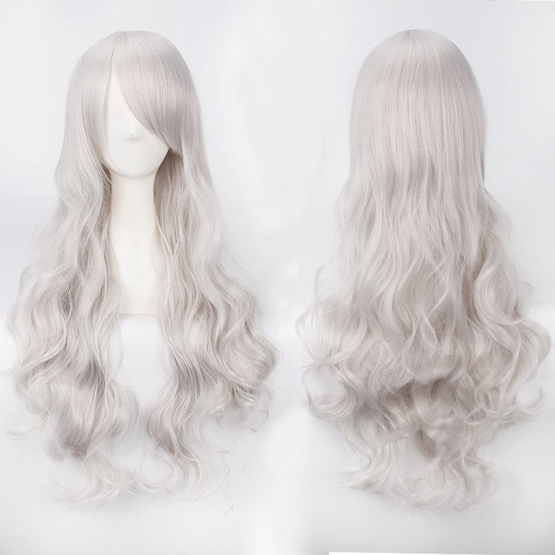 European and American style cos color anime wig, with foreign trade buckle net, universal, 80CM long, curly Synthetic fiber wig