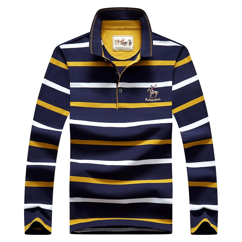 Men Business Long Sleeve Polo Shirt 2024 Spring New Fashion Stripe Embroidery Long Sleeve T-Shirt Cotton Casual Polo Shirts Men