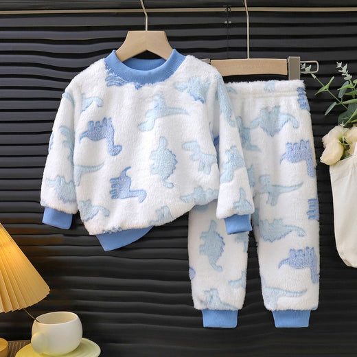 Autumn Winter Sleepwear Flannel Pajamas For Girls Boys Long Sleeve Tops+Pants Suits Fashion Home Clothing Baby Kid Sleep Costume