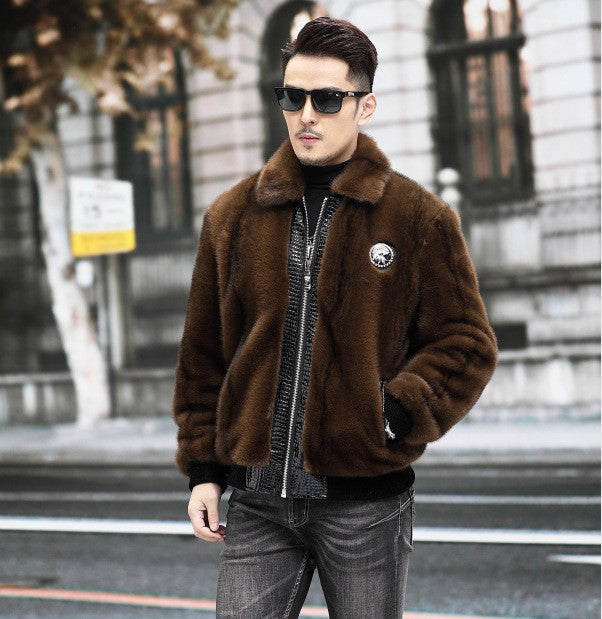 Zipper Cardigan Spliced Faux Leather Men Long Sleeve Jackets Turn Down Collar Coat Long Sleeve High Street 2025 Autumn Slim