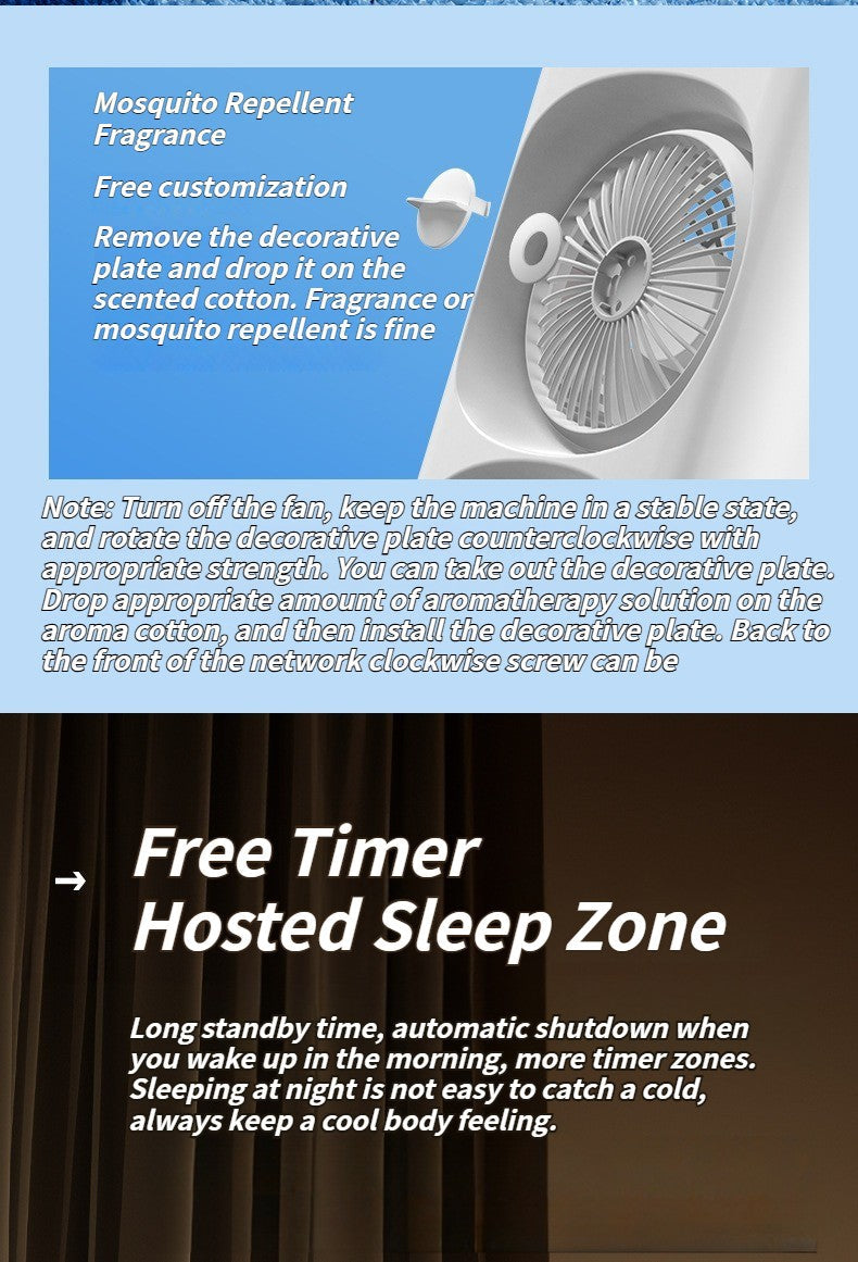 Multi-Function Mist Fan with Oscillating Air Conditioner, Aromatherapy, Colorful Lights & Timer for Home Office Use