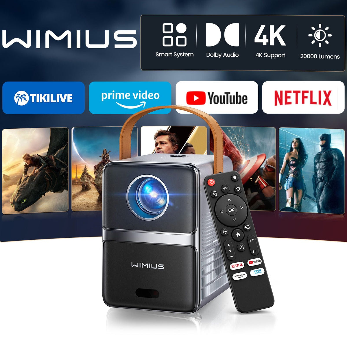 Wimius 600ANSI Mini Projector 4K Laser WiFi6 1080P HD projectors Beam 20W Dolby hy300max Home Theater Beamer Movie proyector