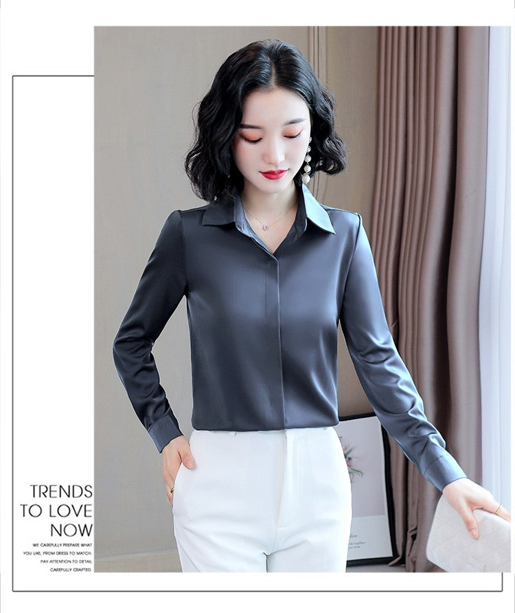 Women Silk Office Shirt 2025 Fashion Long Sleeve Casual Female Tops Elegant Ladies Vintage White Satin Blouses Shirts Oversized
