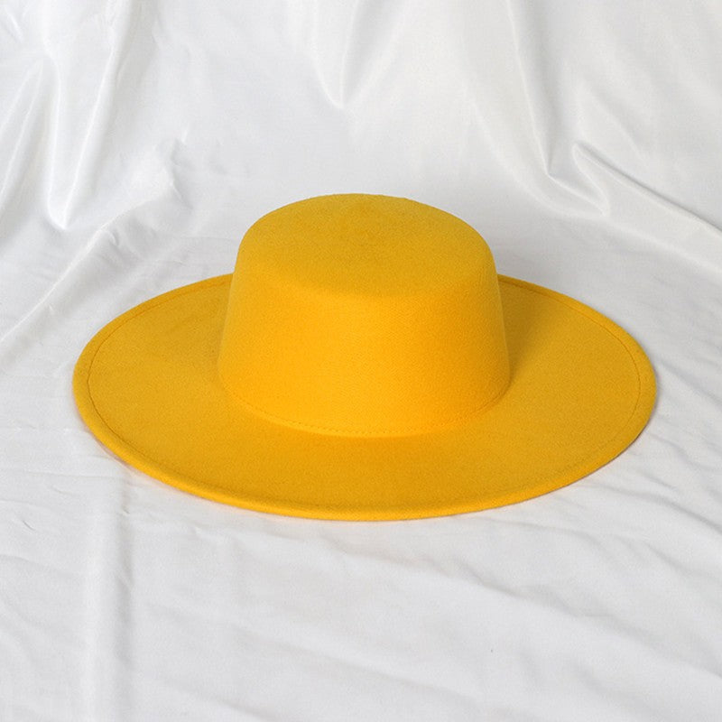 2022 new oversized edge flat top hat retro French felt hat outdoor sun hat women's big-brimmed fedora hat