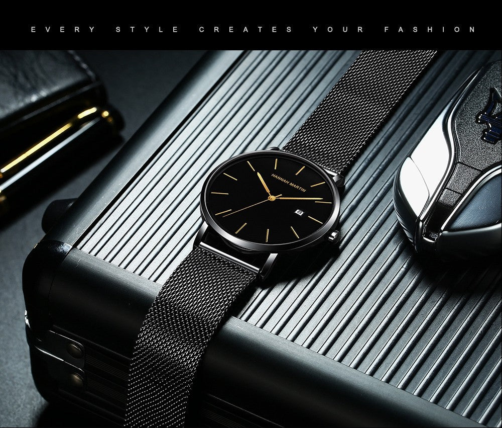Classic Bauhaus Design Men Watch Dark Blue Japan Quartz Waterproof Stainless Steel Fashion Business Calendar Ultra Thin Watches