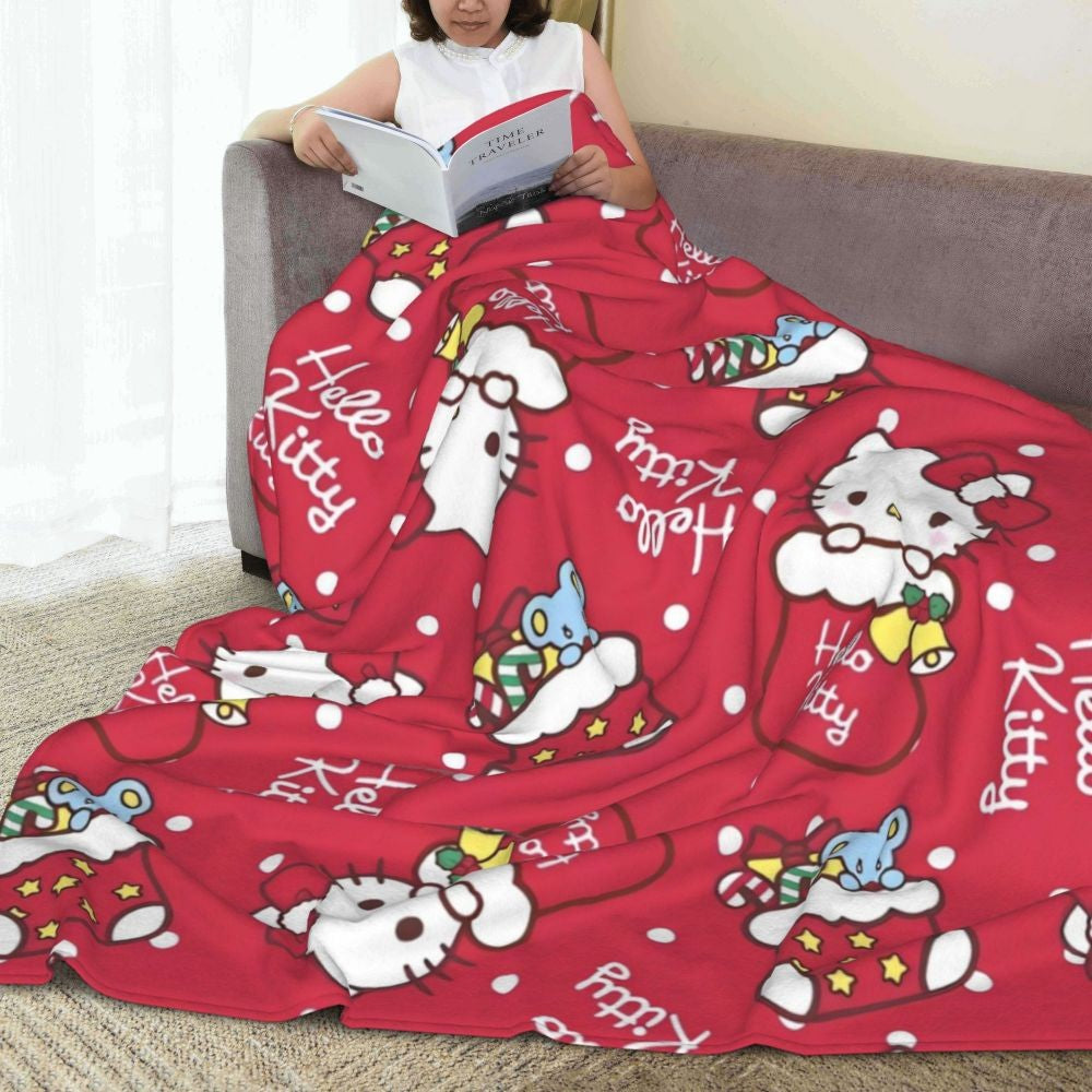 Christmas Hello Kitty Blankets Quality Warm Throw Blanket Winter Travel Office Couch Bed Graphic Bedspread