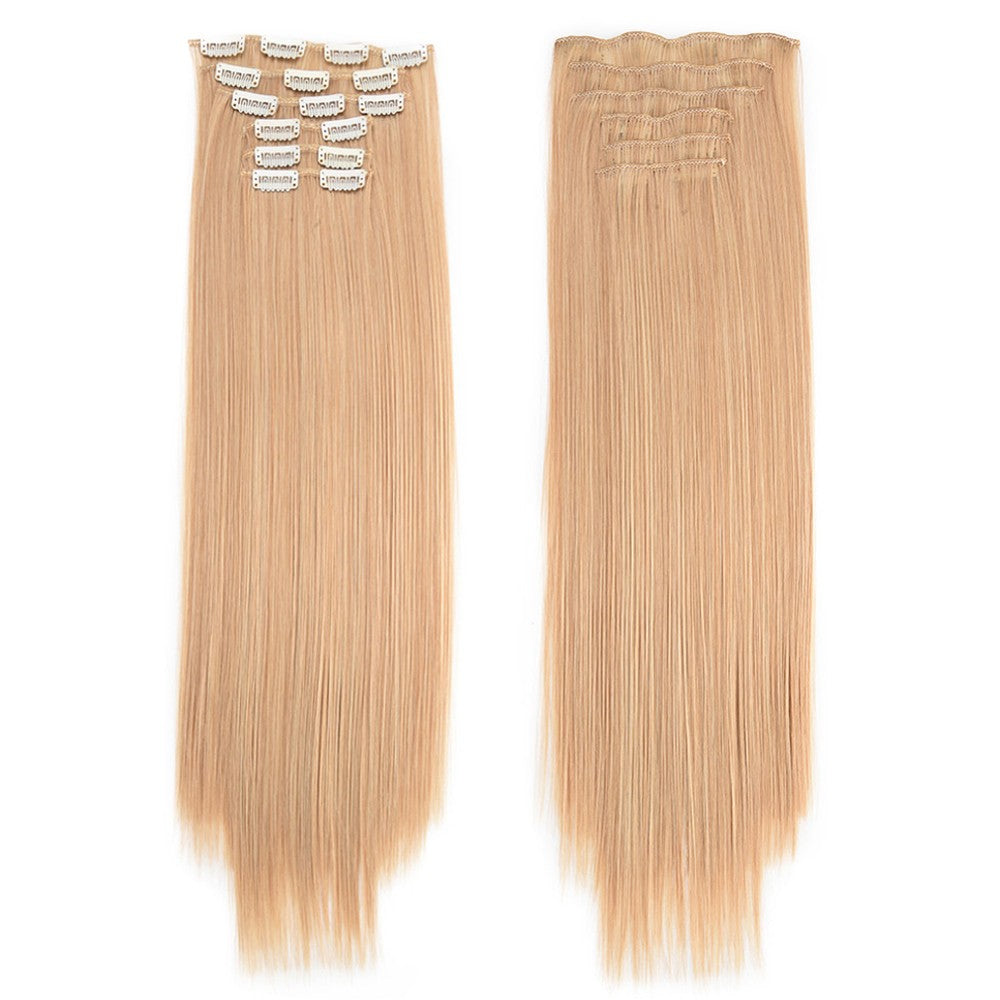 16 Clips in Hair Extensions 24Inchs Long Straight Hairstyle Synthetic Blonde Black Hairpieces Heat Resistant Fake Hair 6Pcs/Set