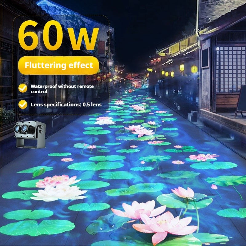 Outdoor Dynamic Water Ripple Projector Lotus Pattern Spotlight for Creative Garden Patio Yard Atmosphere Lighting