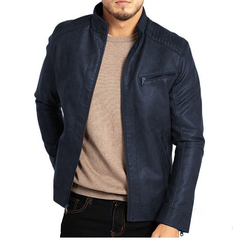 Men's PU Leather Jacket Stand-Up Collar Punk Motorcycle Style Fashion European American Teenagers Male Outerwear