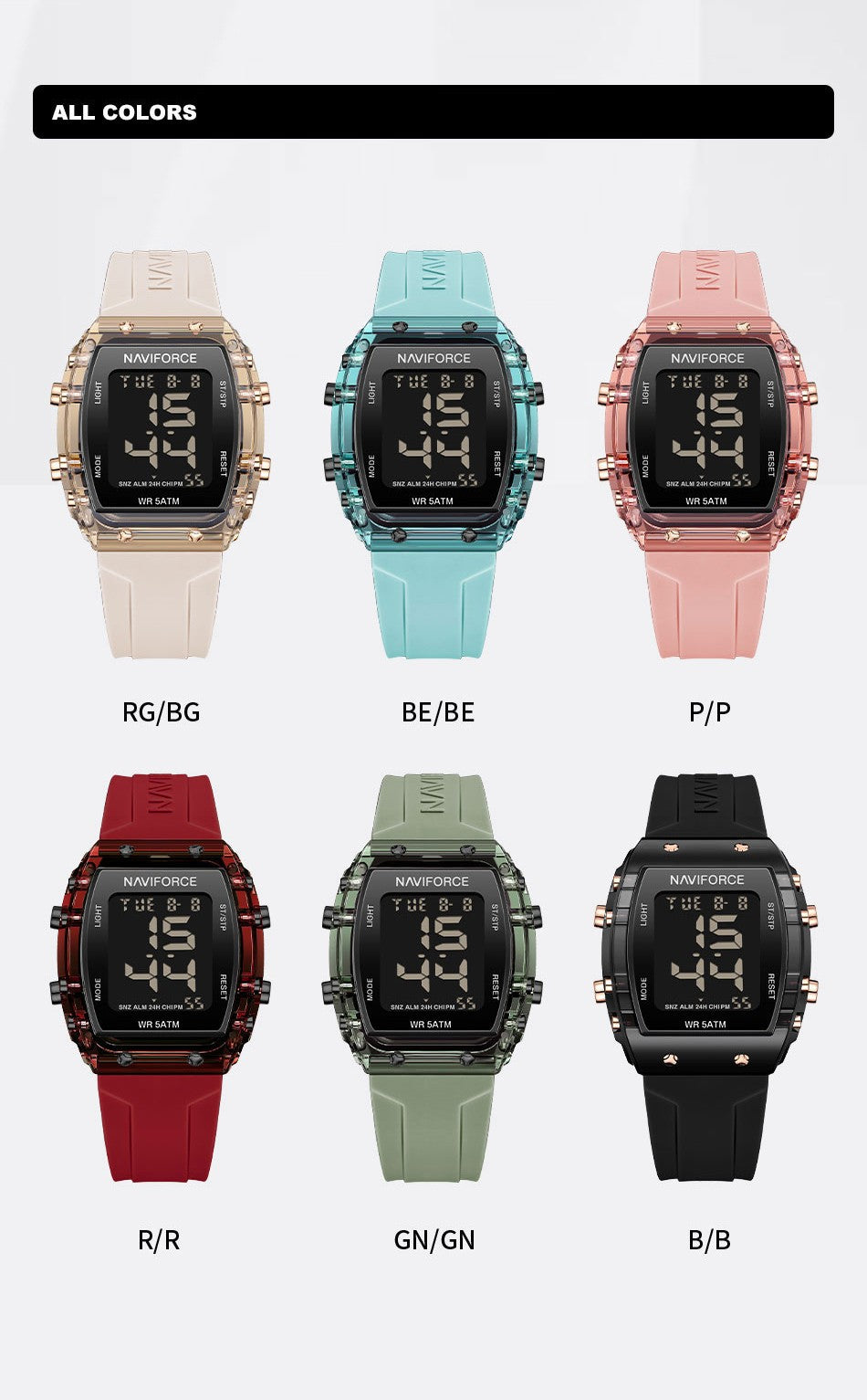 NAVIFORCE Watches for Woman LCD Digital Movement Female Clock Fashion 50m Waterproof Silicone Band Sport Electronic Wristwatches