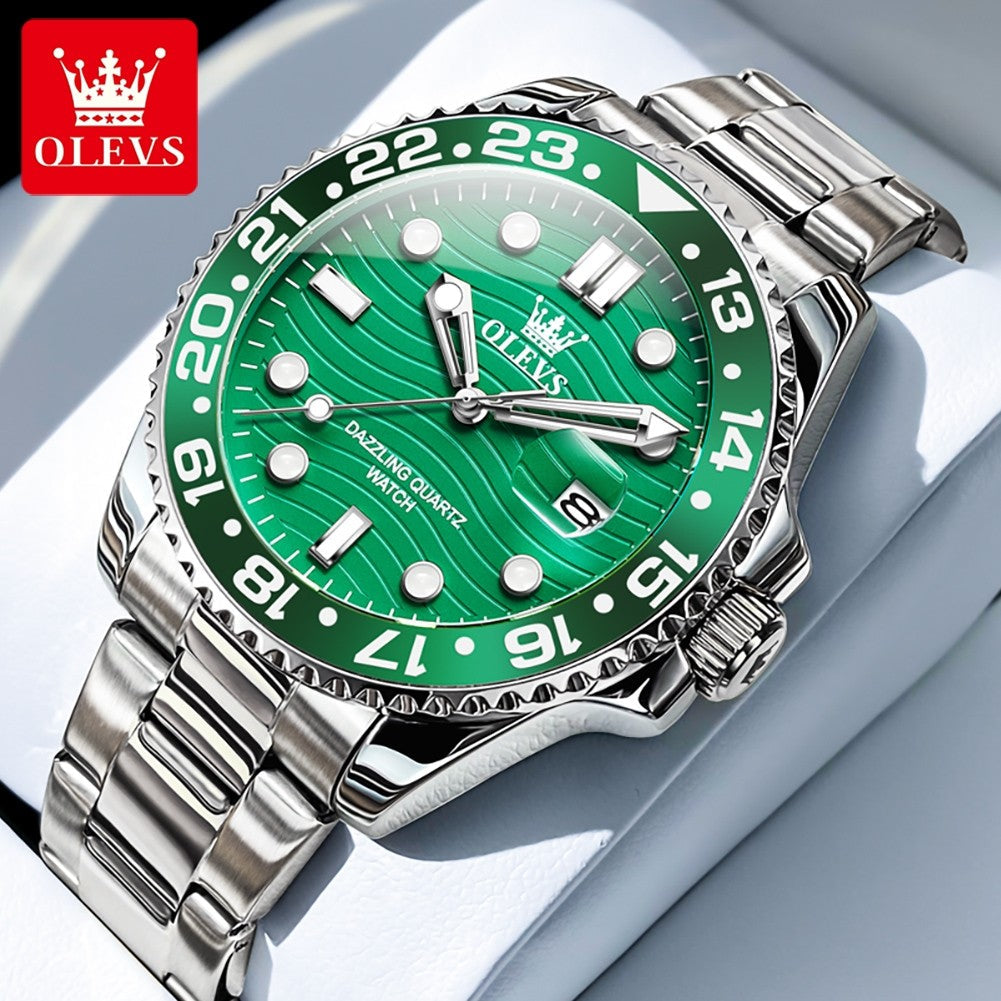 OLEVS Men's Watches Trend Luxury Fine Steel Strap Big Date Original Brand Quartz Wristwatch for Man Waterproof Luminous 5885 New