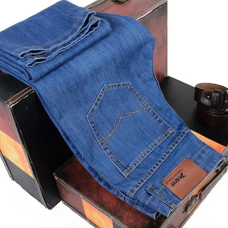 Men's Fashion Business Jeans 2025 Classic Style Casual Stretch Slim Fit Male Denim Trousers Black Blue Brand Jeans Pants