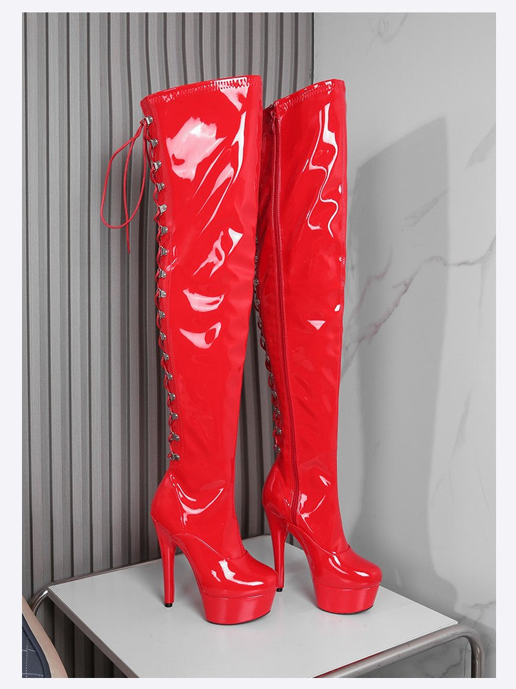 New Black Pole Dancing Long Shoes Night Club Party Queen Boots Over the Knee Boots High Heels Women Boots Sexy Thin Heels Shoes