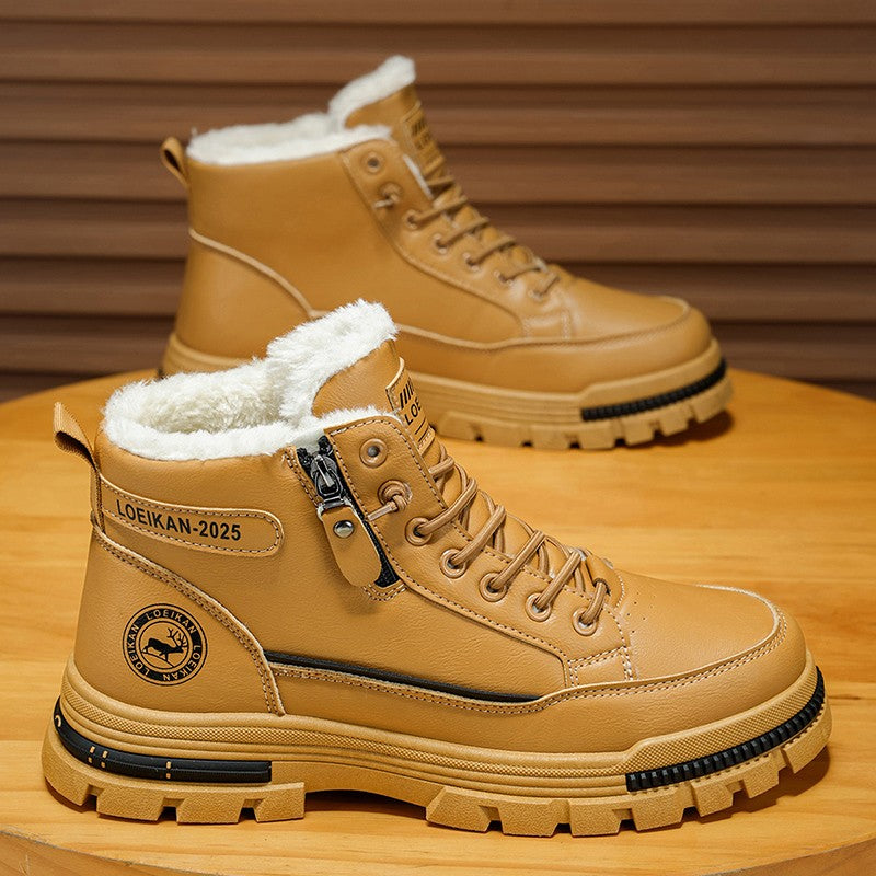 2025 men's new style snow boots, high-top leather boots, cold-resistant, popular in autumn and winter, outdoor wear-resistant, w