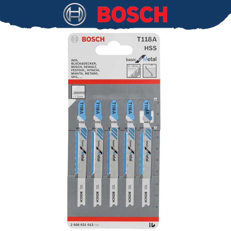 BOSCH 2608631013 T118A Basic for Metal HSS Curved Saw Blade 5-Pack 92mm Metal Straight Cut Milled Curved Saw Tool Accessories