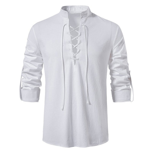 New Men's Casual Blouse Cotton Linen Shirt Tops Long Sleeve Tee Shirt Spring Autumn Slanted Placket Vintage Yoga Shirts