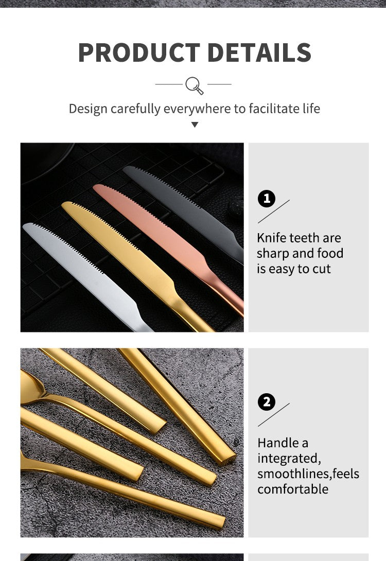 Western Tableware Black Dinnerware Set 6 Pieces Cutlery Set Stainless Steel Knife Fork IceTea Spoon Party Classic Silverware Set