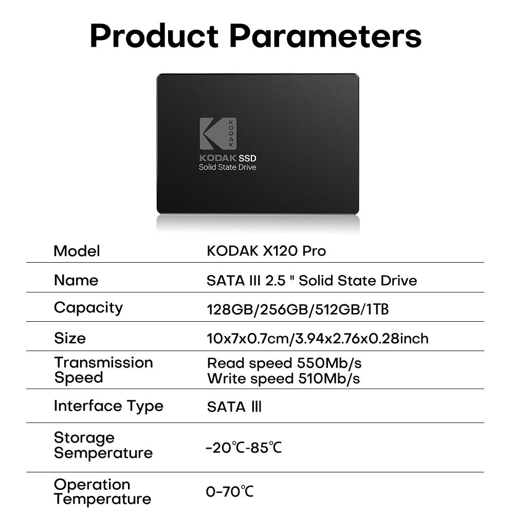 Kodak Ultra SSD 1T Sata 2.5 Inch Solid Disk High Speed 550Mb/s 512/128/256G HD SATA Disk Internal Hard Drive for Laptop Computer