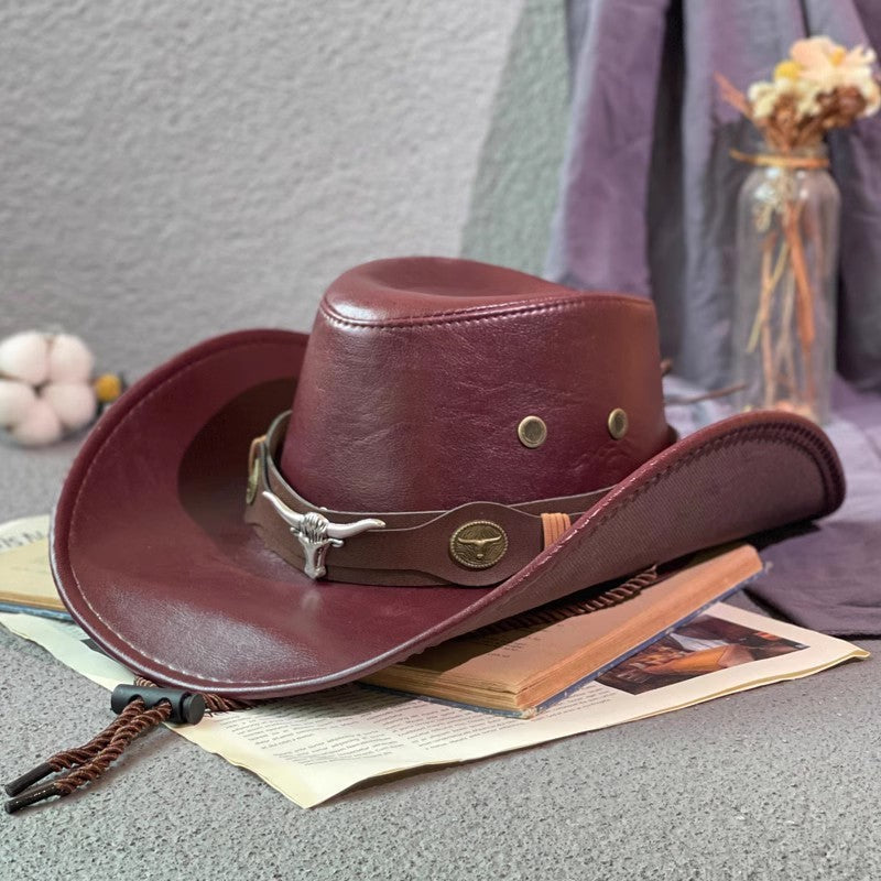 New Faux Leather Western Cowboy Hats For Women Men Vintage Gentleman Dress Hats Panama Cowgirl Jazz Cap Sombrero Hombre