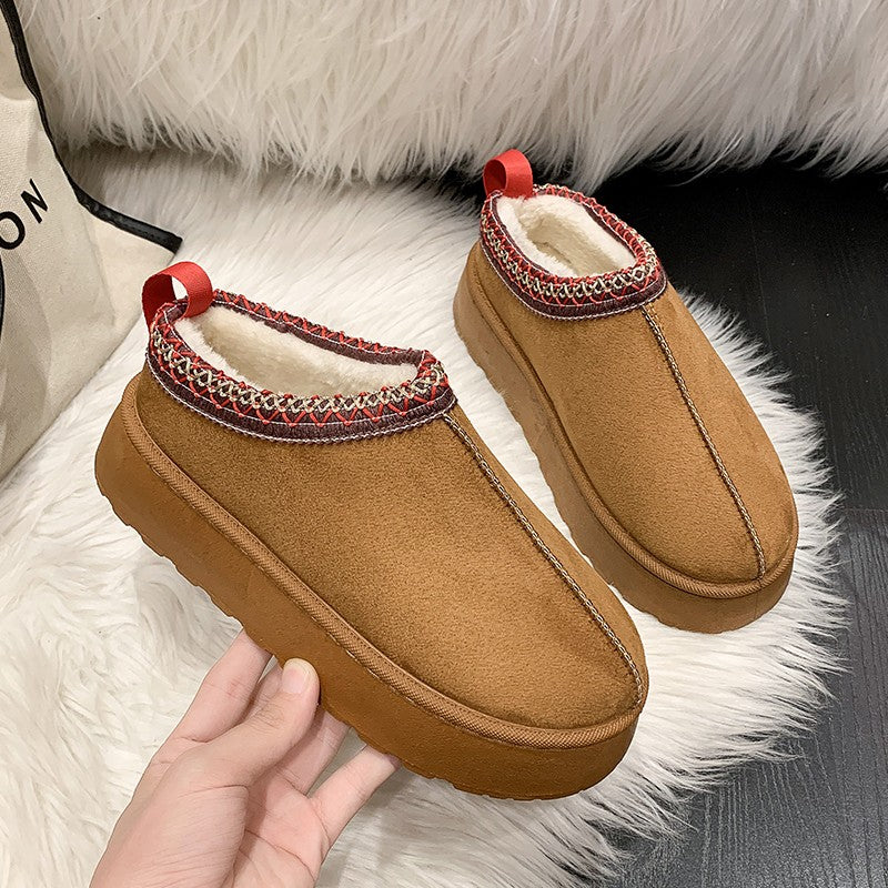 Snow Boots For Women 2024 Winter New Cashmere Warm Thick Soles Without Heel-covered Hair Half Slipper Cotton Shoes for Women