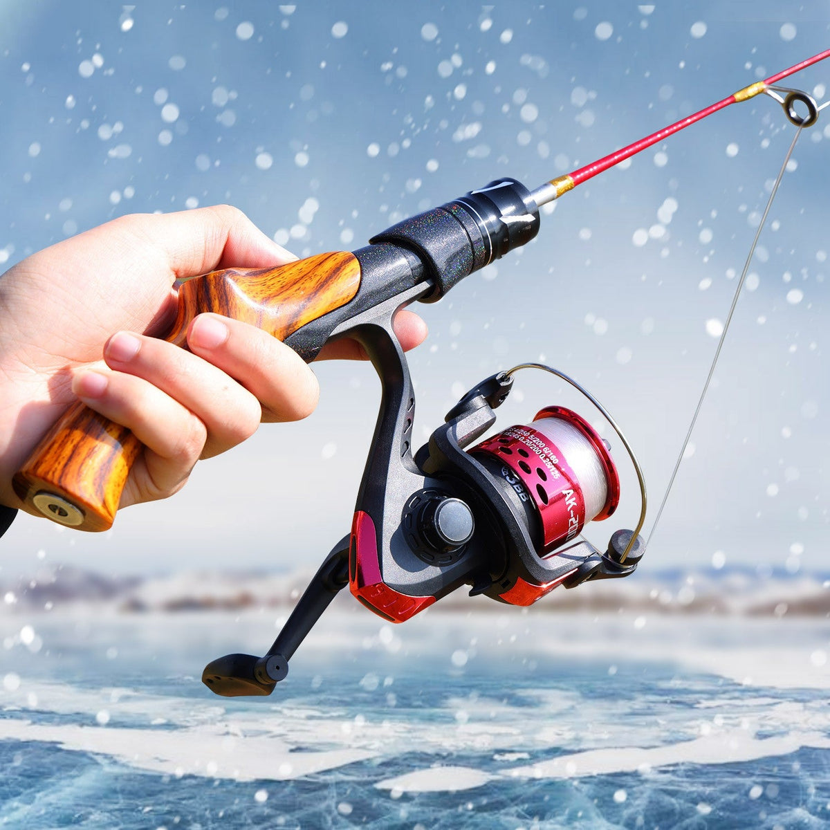 Sougayilang Ice Fishing Rod 2 Sections High Carbon Fiber Ice Rods with Power Two Rod Tips Max Drag 8Kg Fishing on The Ice