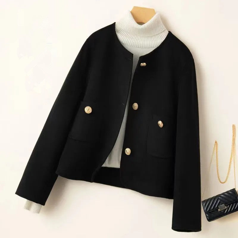 Spring Autumn 2025 New O-Neck Woolen Short Coat Women Female Korean Fashion Single-Breasted High-Quality Wool Jacket Female B733