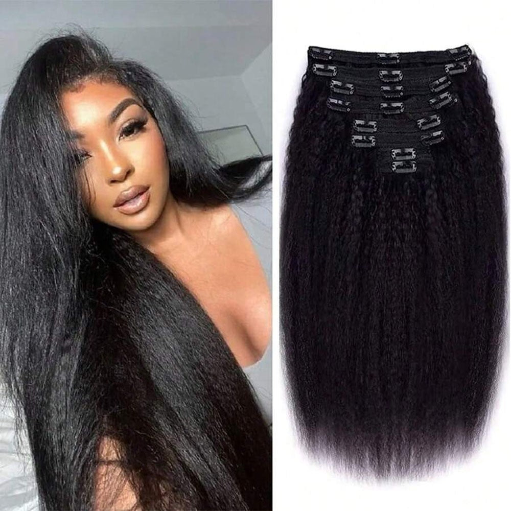 Clip In Hair Extensions Real Human Hair Clip Ins 8pcs Kinky Straight Human Hair Clip In Extensions Soft Silky Invisible Edge