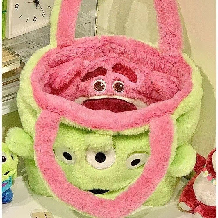 Disney Winnie Bear Turn Into Tigger Plush Handbag Cartoon Reversible Lotso Change To Alien Plush Doll Bag Xmas Women Girls Gift