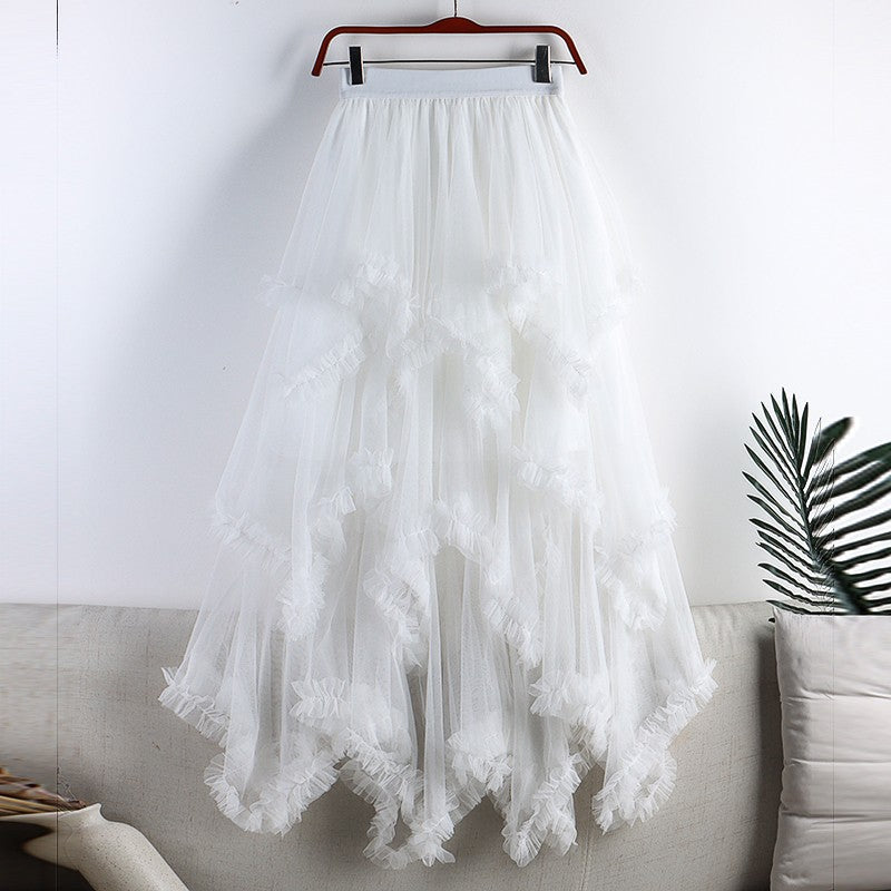 TIGENA Tutu Tulle Long Skirt for Women 2023 New Summer Korean Aesthetic Cute Irregular Mesh High Waist Maxi Skirt Female Purple