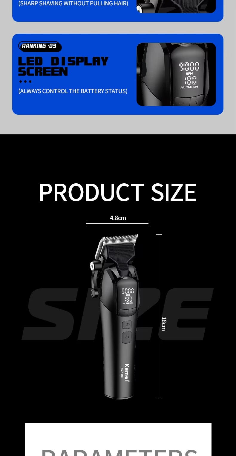 Kemei KM-1858 10W Barber Professional Electric Hair Clipper DLC Blade Trimmer Cordless USB Charging Rechargeable Hair Clippers
