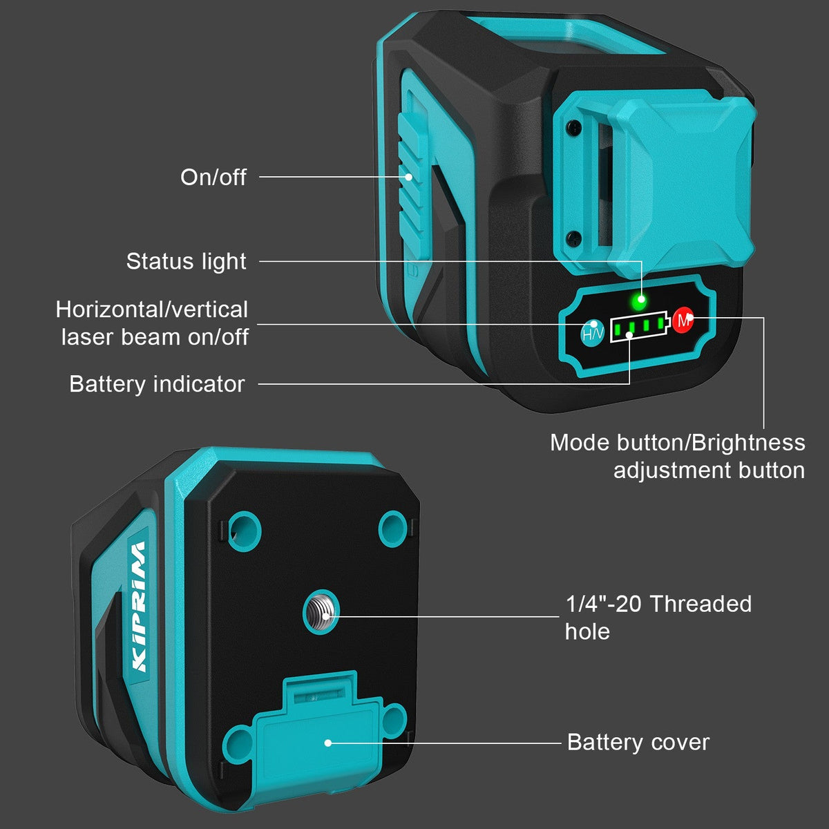 Kiprim Laser Level 2 Lines/5 Lines 360 Automatic Leveling Level Construction Tool Equipment Green Light Professional Cross Laser