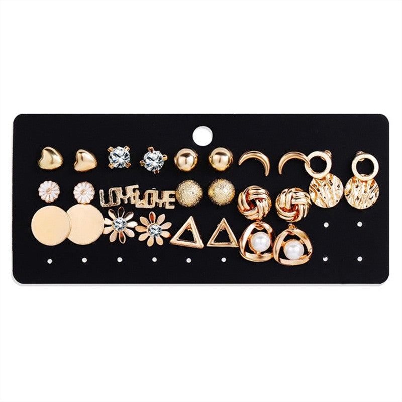 40Pcs/Set Gold Color Earring Set Vintage Butterfly Heart Pearl Crystal Stud Earrings for Women Korean 2024 Brincos Jewelry Gift