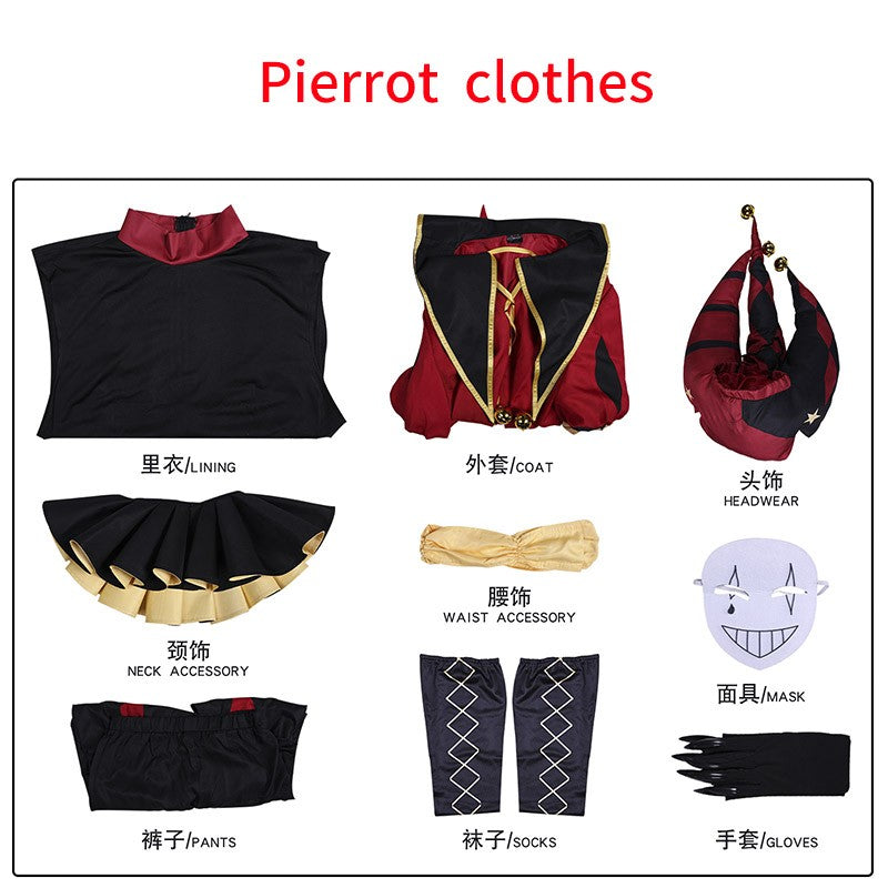 The Freak Circus Pierrot Jester Harlequin Cosplay Costume for Game Adult Clown Joker with Mask Halloween Carnival Outfits