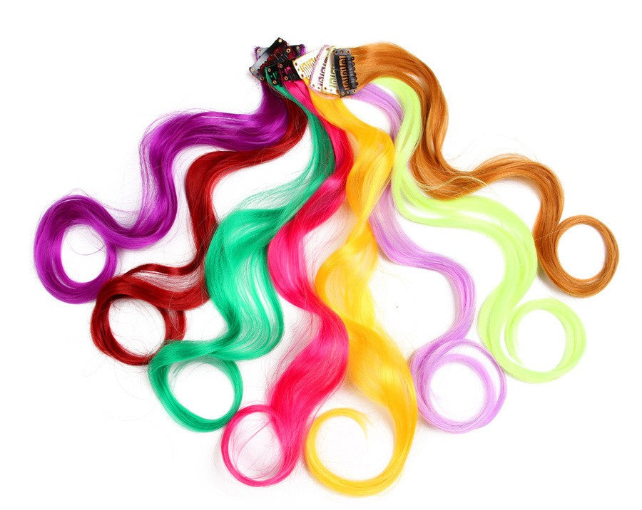 Synthetic Rainbow Wavy Hair Extensions Long Hair Extensions One Single Clip In Wigs Colorful Synthetic Fiber False Fake Hair 20";;VERDADEIRO;;"Q33,20inches