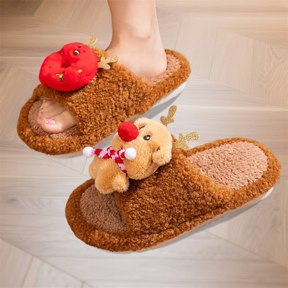 Women s Cozy Christmas Slippers with Cute 3D Cartoon Doll Design Soft Fuzzy Material and Anti-Slip Sole for Indoor Use