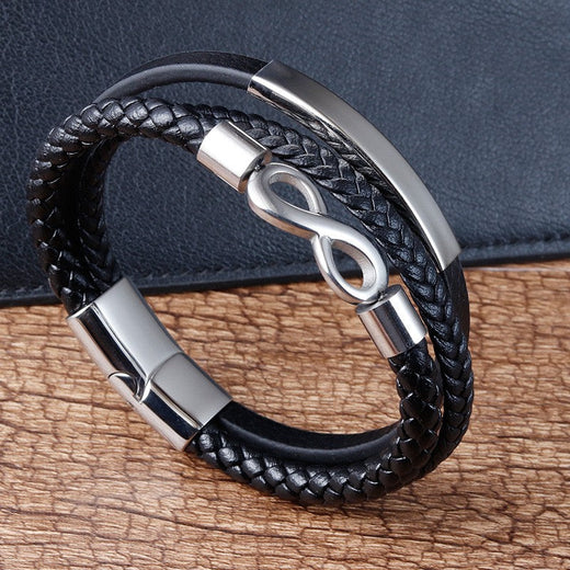 Classic Stainless Steel Leather Bracelet For Mens Chain Wristband Business Charm Jewelry Accessories for Dad Boyfriend