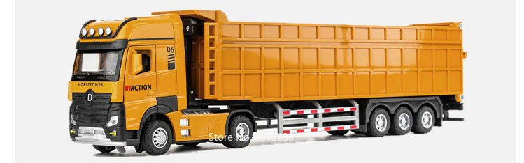 1:50 Miniature Trailer Dump Truck Cars Toys Model 3 Doors Opened Extended Engineering Vehicle Light Sound Car Boys Festival Gift