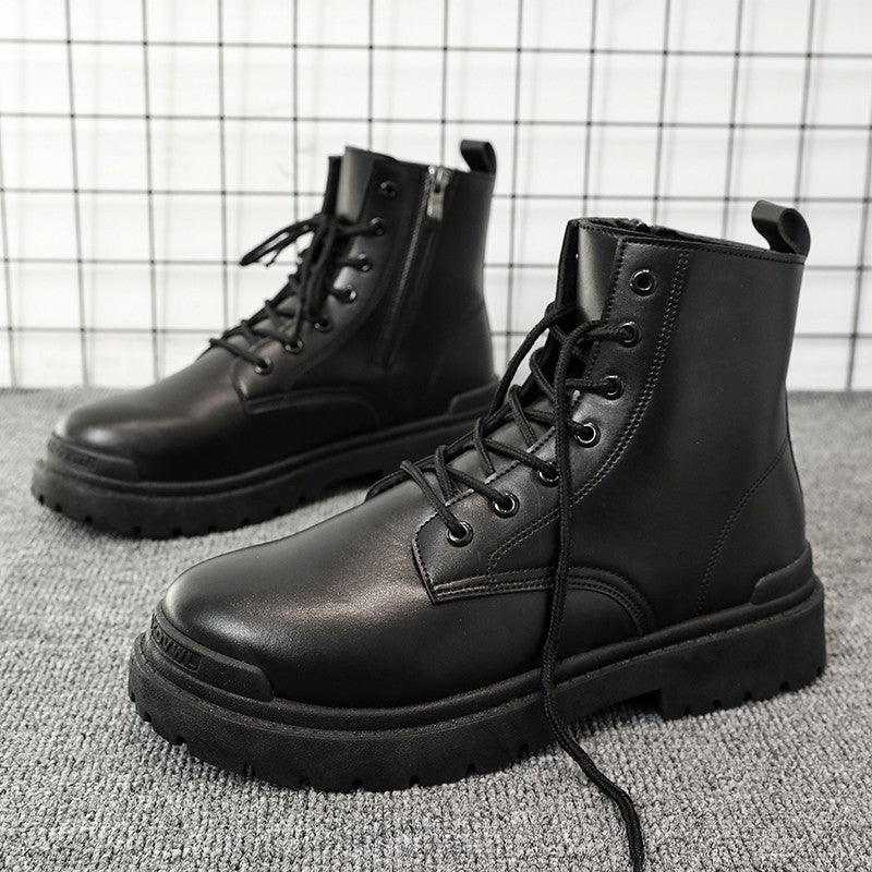 Men's Leather Boots Four Seasons Outdoor Casual Hiking Boots Retro Fashion Work Boots Thick Bottom Ankle Boots Anti-slip Fleece