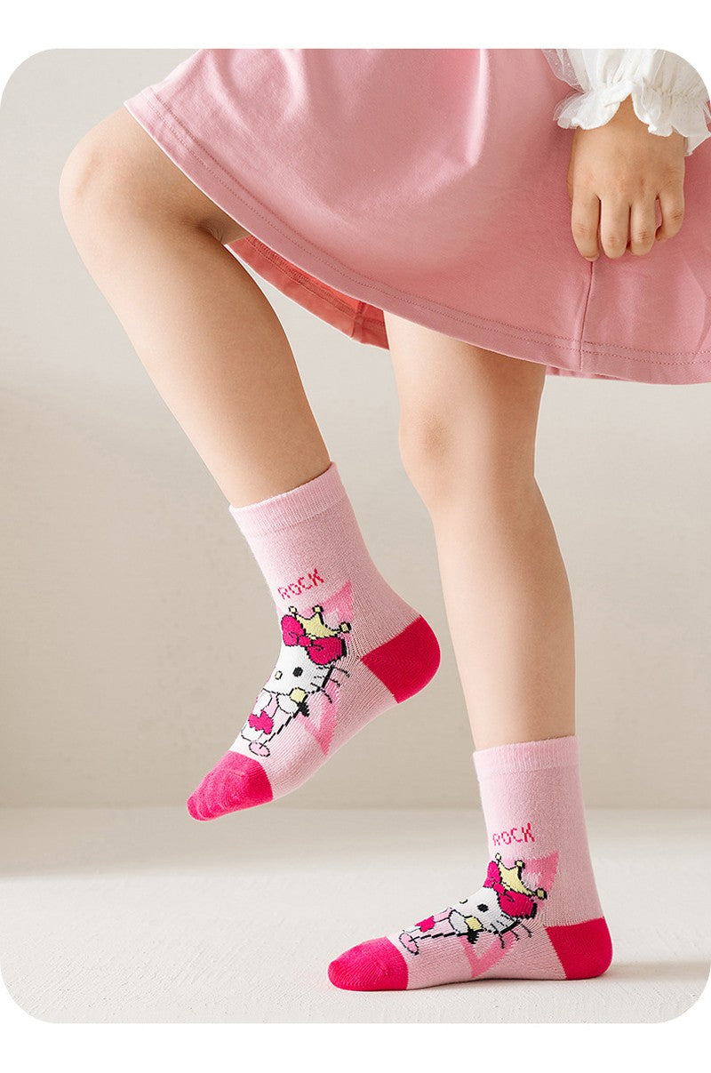 5Pairs Sanrio Cinnamoroll Kuromi Kawaii Spring and Autumn Cartoon Middle Tube Socks For Girls Boy Children Mid-calf Cotton Socks